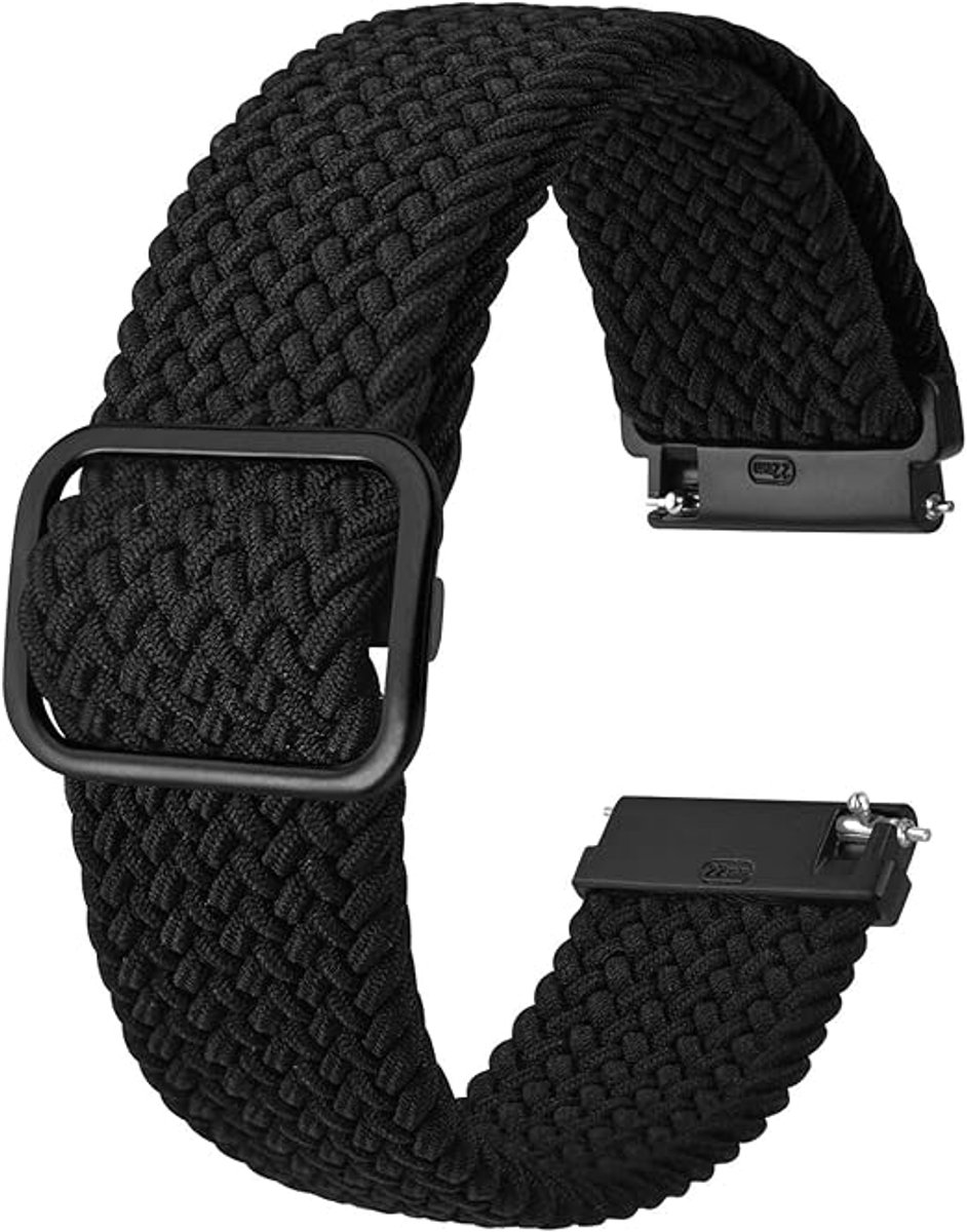 Nylon horlogeband, verstelbare gevlochten lus voor mannen en vrouwen, 22 mm - Zwart