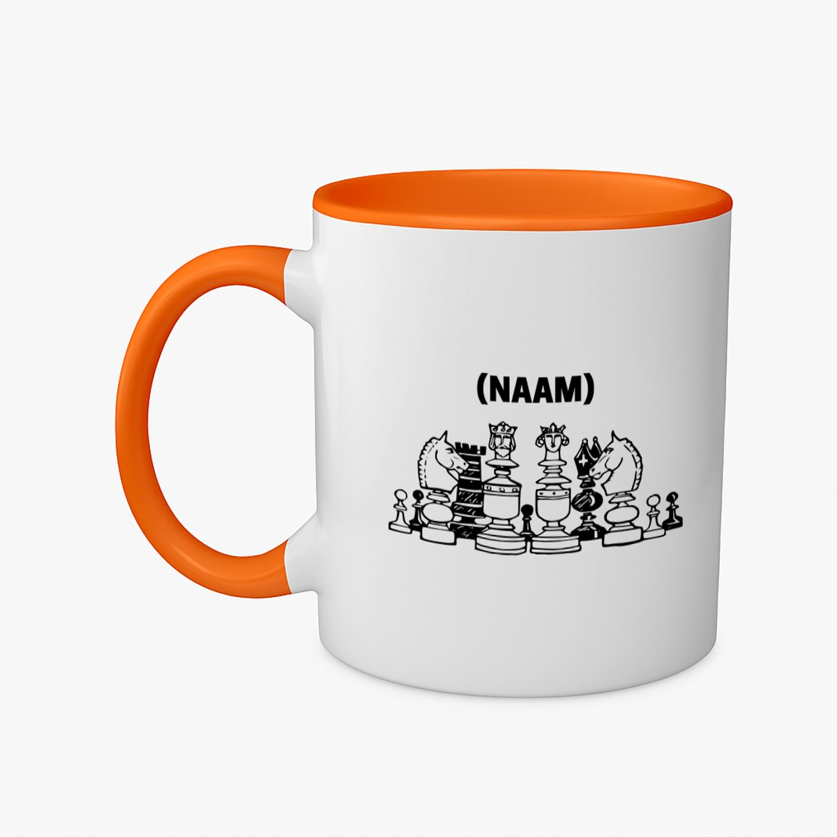 Hacebo® - Schaken met eigen naam koffiebeker oranje - Schaken - Schaker - thee mok - koffie beker - Denksport - koffiemok - 350 ML inhoud