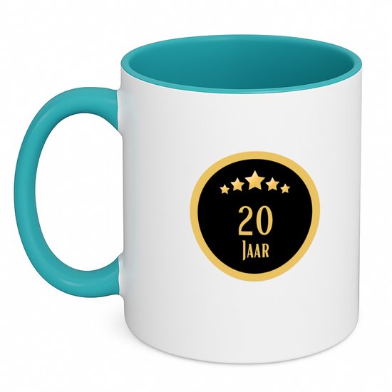 Hacebo® - 20 jaar koffiebeker turquoise - iemand die 20 jaar is geworden of 20 jaar lang een relatie hebben of getrouwd zijn - thee mok - koffie beker - verjaardagscadeau - verjaardag - cadeau - kado - koffiemok - 350 ML inhoud