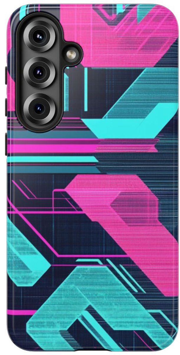 Neon Geometrisch Cyberpunkpatroon – Telefoonhoesje Geschikt voor Samsung Galaxy S25 Plus