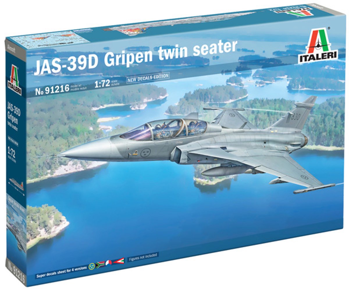 Italeri Modelbouwpakket Vliegtuigen - 91216 JAS-39D Gripen Tweezitter - Zweeds Gevechtsvliegtuig - Straaljager Plastic - 1:72 - Modelbouw