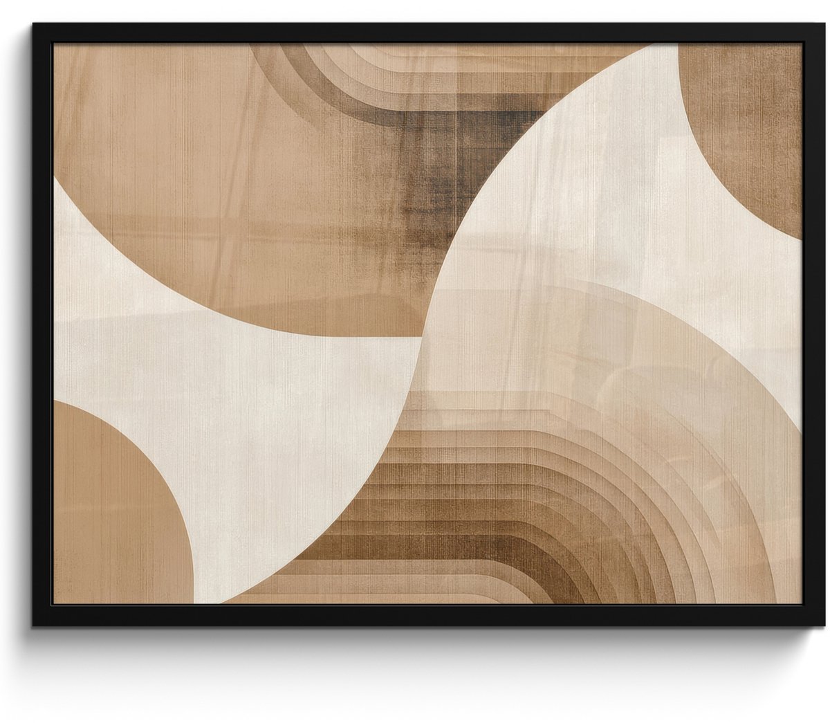 FrameYourWall Poster in lijst - Fotolijst 80x60 cm - Posters - Retro - Geometrische lagen - Aardetinten - Posterlijst zwart - Decoratie - Wanddecoratie woonkamer - Muurdecoratie slaapkamer