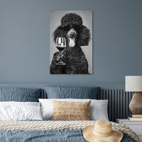 Affiche 40x60 cm - Chien - Boucles - Lunettes de soleil - Vin - Posters - Décoration chambre - Décoration murale salon - Décoration murale chambre