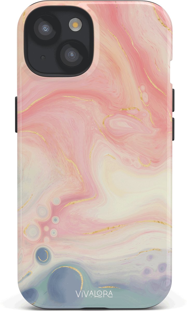 VivaLora Tough Telefoonhoesje iPhone 14 met MagSafe - Bubble Swirl Print - 2-in-1 Phone Case - Hard Case & Siliconen Backcover - Extra Bescherming - Shockproof Cover - Marble Roze