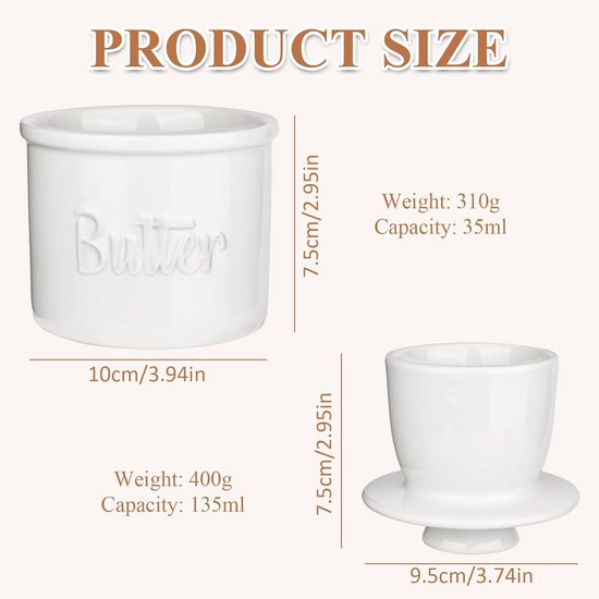 YHNDECO French Butter Dish, Ceramic Butter Dish, Butterdish, Water Cooled, Ceramic Butter Bell for Freshness and Spreadable Butter(White) — afbeelding 4
