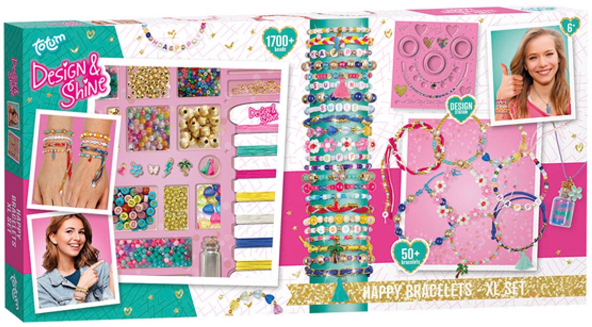Totum XL armbandjes knustelset - 50 armbandjes maken 1700+ stuks - Design & Shine Happy Bracelets Fashion knutselset cadeau tip creatief speelgoed meisjes vanaf 6 jaar
