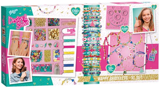 Totum XL armbandjes knustelset - 50 armbandjes maken 1700+ stuks - Design & Shine Happy Bracelets Fashion knutselset cadeau tip creatief speelgoed meisjes vanaf 6 jaar