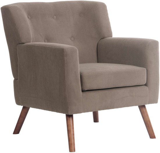 CLP Kioni Fauteuil - met armleuning - volwassen - relax - landelijk - stoelpoten van hout - ribstof - corduroy - donkerbruin