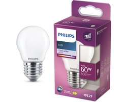 Philips LED lamp - Kogellamp met E27 fitting - Koelwit licht: 4000K - 60W - Mat glas