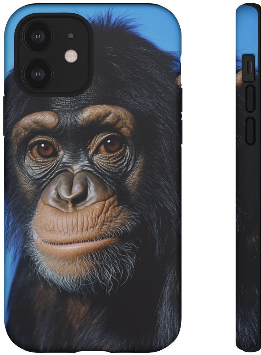 Aapportret op Felblauwe Achtergrond – Telefoonhoesje Geschikt voor iPhone 12