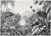 WALLARENA - Fotobehang - 400x280 cm - zwart-witte jungle fotobehang voor slaapkamer en salon van vliesbehang