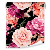 WALLARENA - Behang - Breedte 50 cm - Rozen en Pioenen patroon - Geschikt voor slaapkamers - 10m