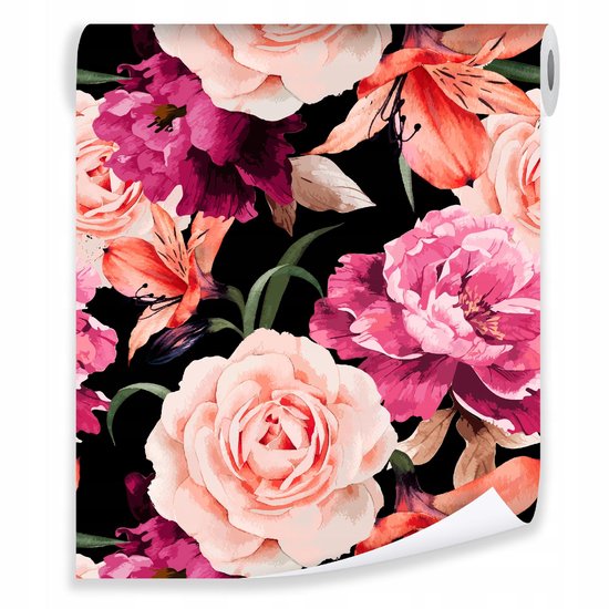 WALLARENA - Behang - Breedte 50 cm - Rozen en Pioenen patroon - Geschikt voor slaapkamers - 10m