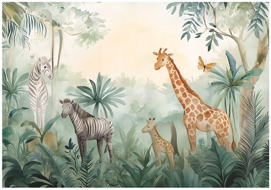 WALLARENA - Fotobehang - 200x140 cm - leuke dieren uit het bos voor de kinderkamer