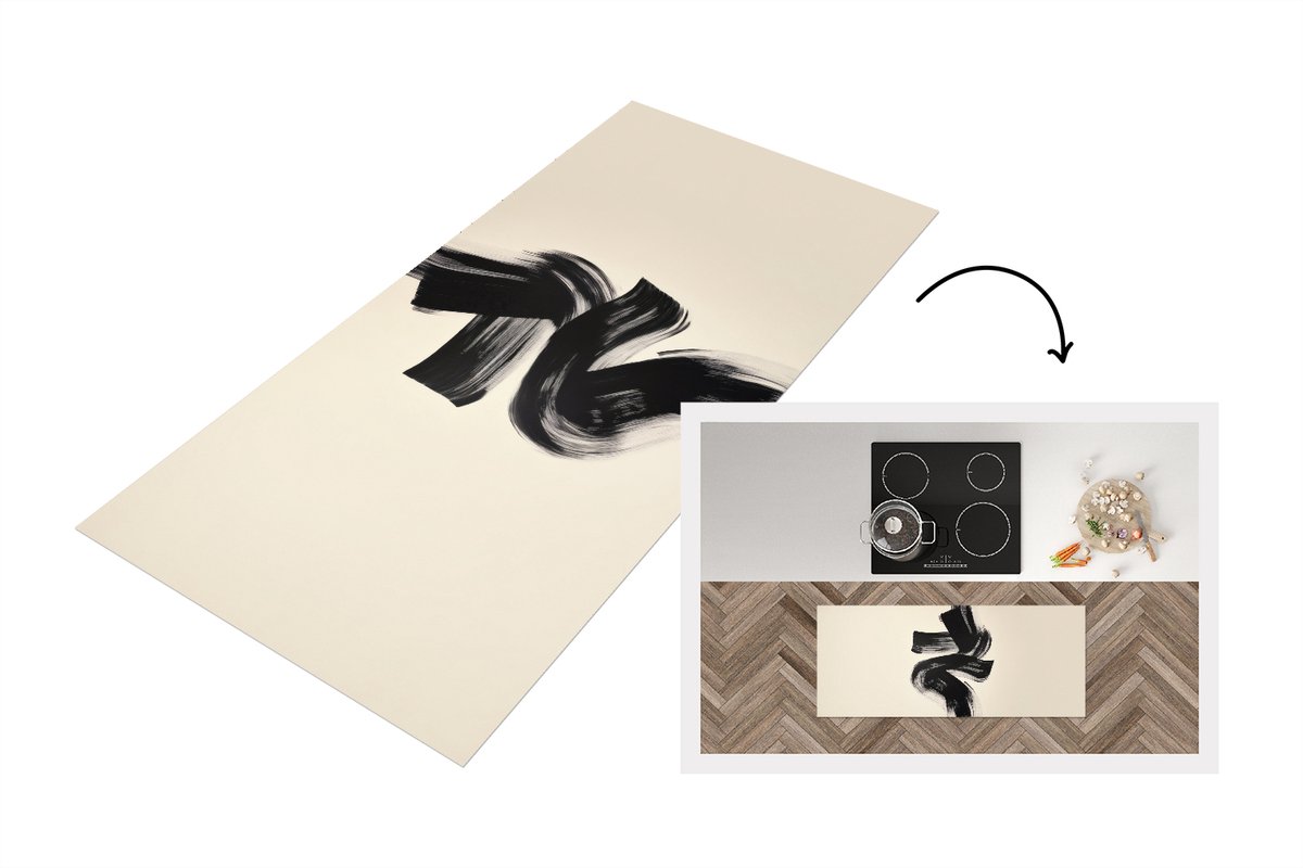 KitchenYeah Keukenloper 120x50 cm - Keukenmat vinyl Strepen - Zwart - Abstract - Keukenmatten loper - Keuken vloerkleed tapijt