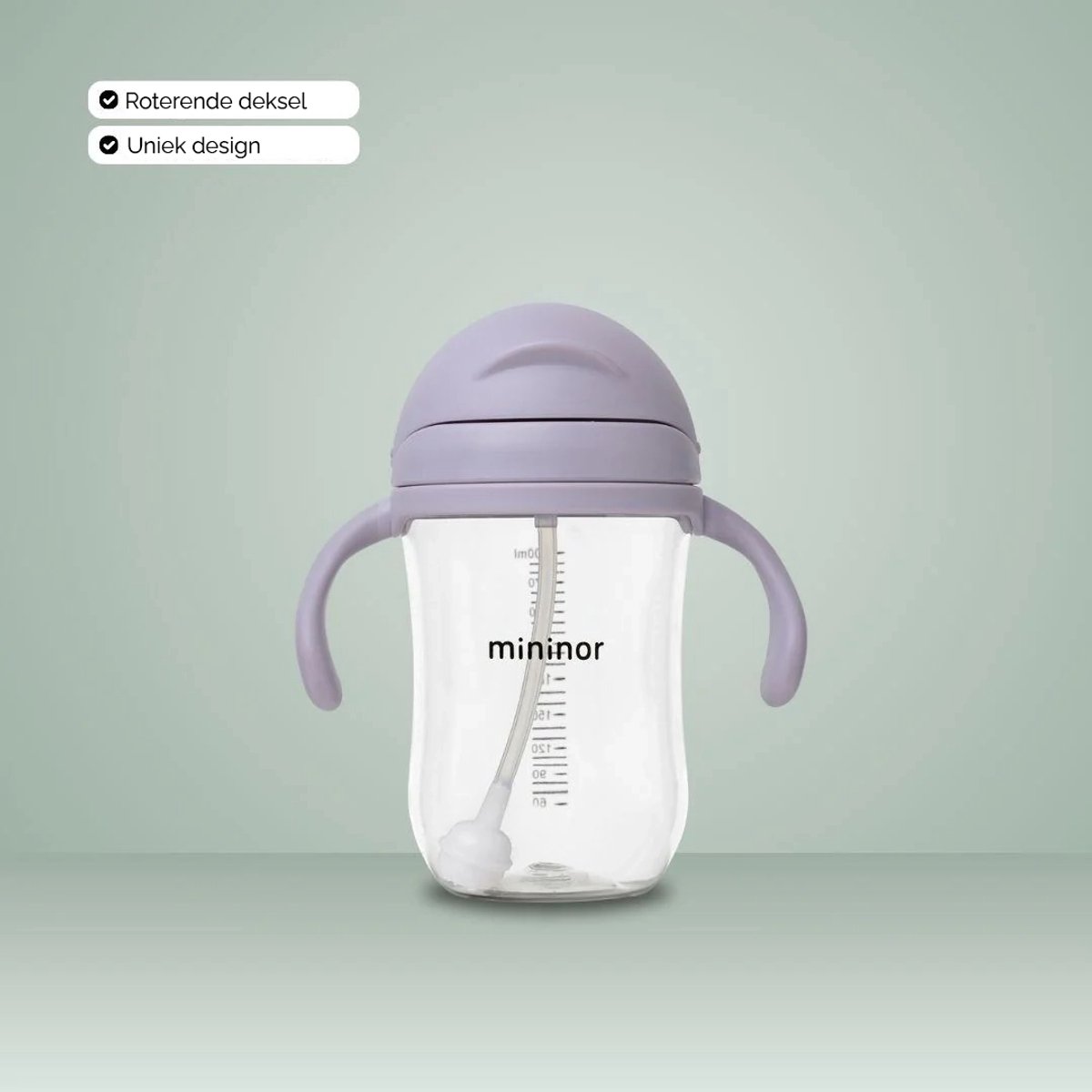 Mininor no-spill rietjesbeker - lilac - 330 ml - anti-lek - variabele flow