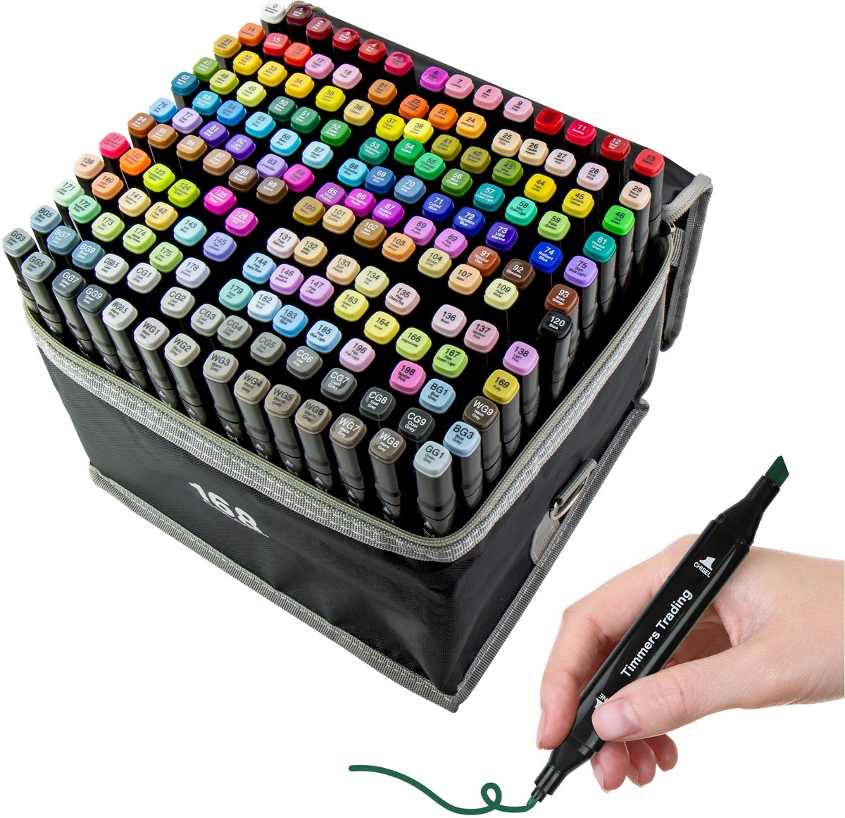 Timmers trading Twinmarkers 168 stuks - Professionele alcohol markers - Dubbelzijdige dual tip markers - alcohol stiften - markeerstiften