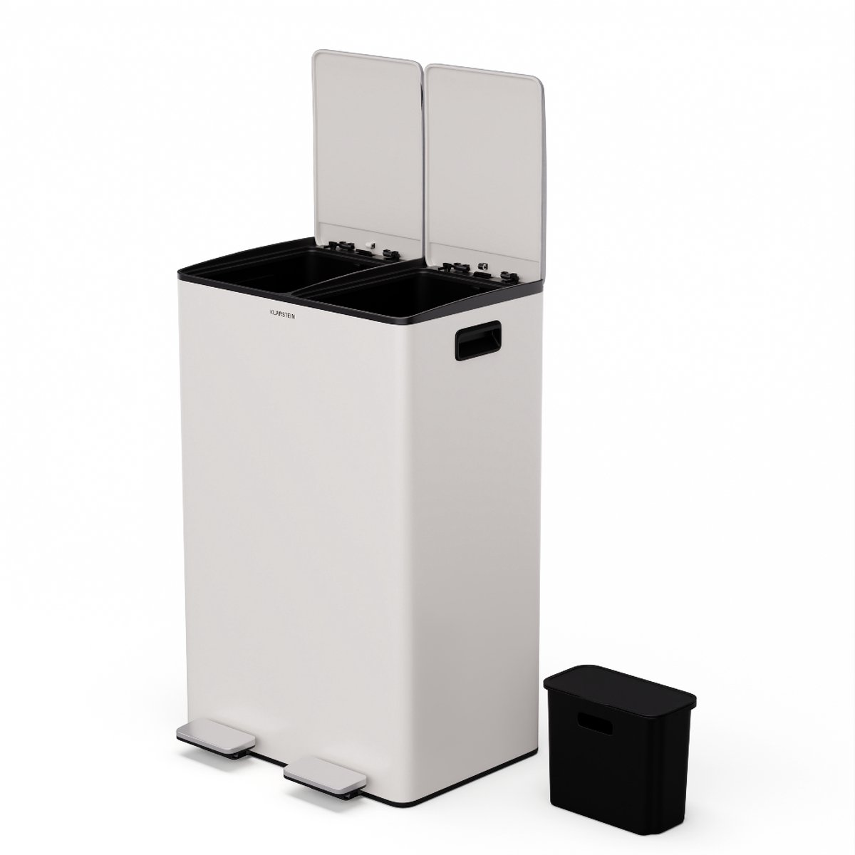 Klarstein Moderne Klarstein keukenafvalbak van 60 liter (2x30 liter) met efficiënte afvalscheiding, uitneembare compostbak van en soft-close functie - de perfecte luieremmer voor een schone keuken. - Afvalemmer - voor Keuken - RVS - RVS