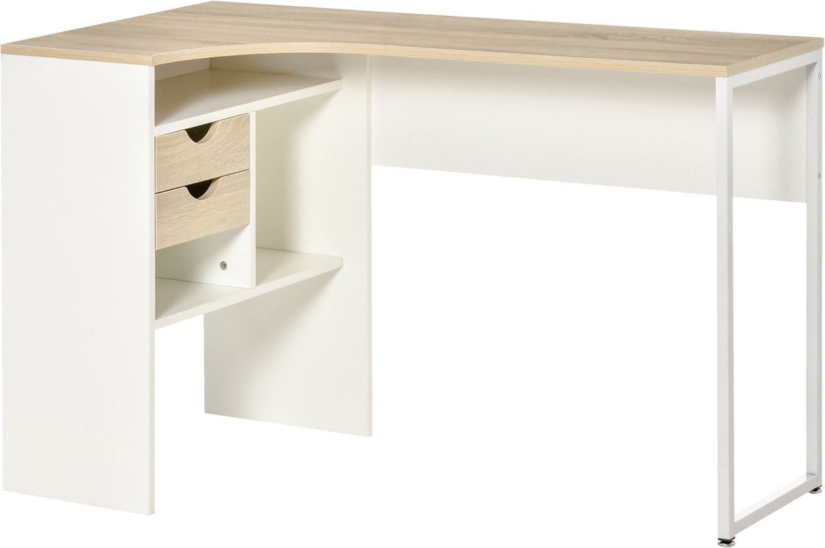 HOMCOM L-vormig bureau - spaanplaat - 120x60x74cm - wit