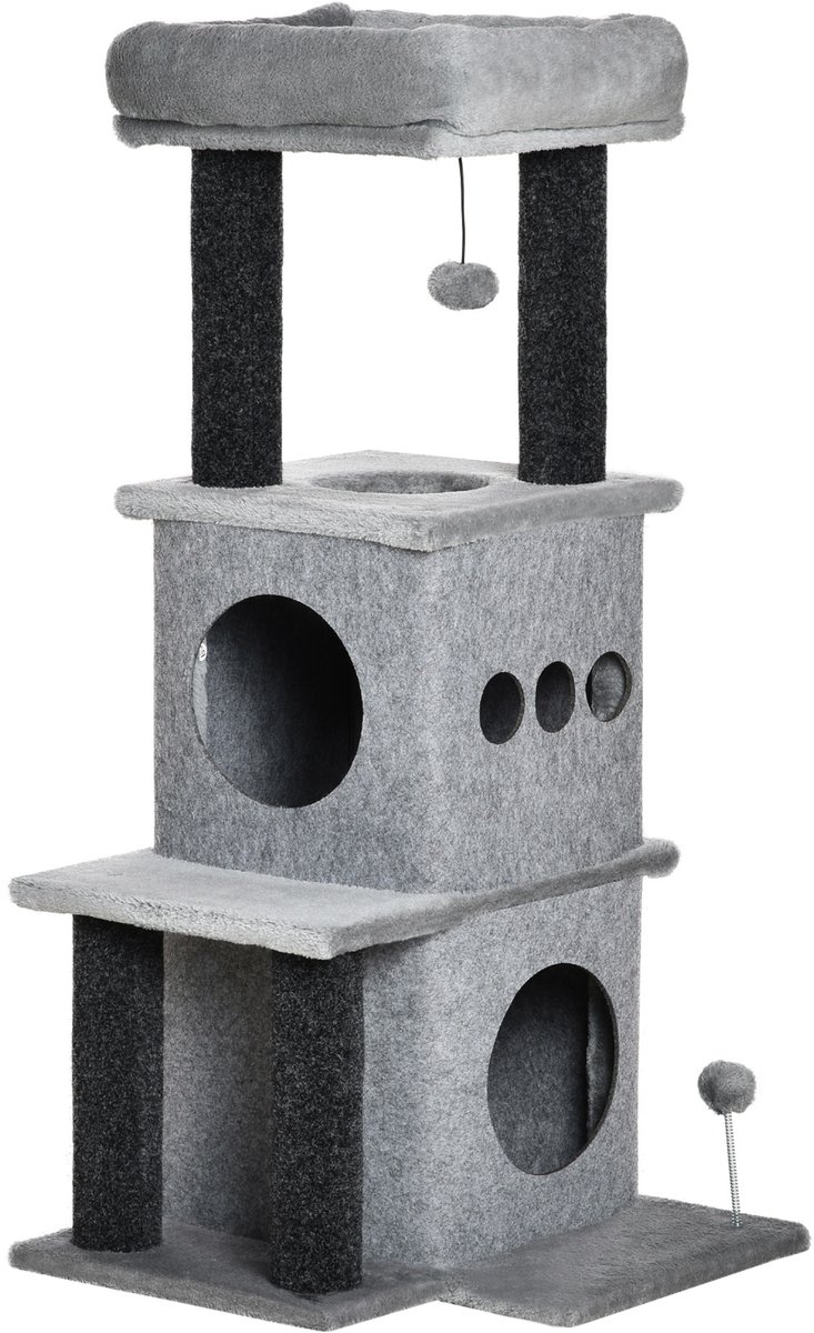 PawHut-Kattenboom-Panneaux de particules klasse E1-48x48x100cm-Grijs