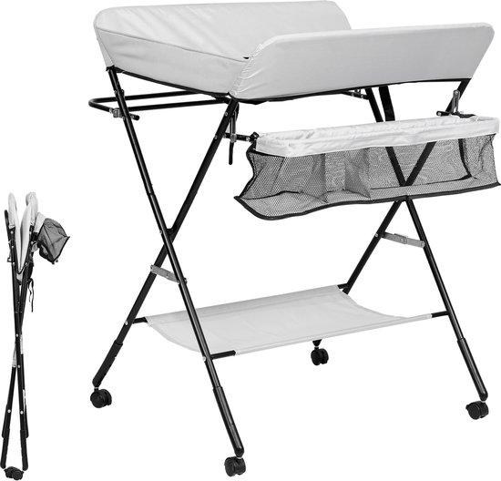 Table à langer, Station de change bébé pliable avec roulettes, Hauteur réglable, Gris, Pliable, Table de soins, Parc bébé, Table à langer, Gris