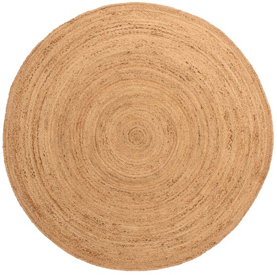 BioEcoLux Vloerkleed, rond, 250 cm, rond jute tapijt, natuur, boho, etnisch patroon, handgemaakt en modern, 100% natuurlijke vezel, woonkamer