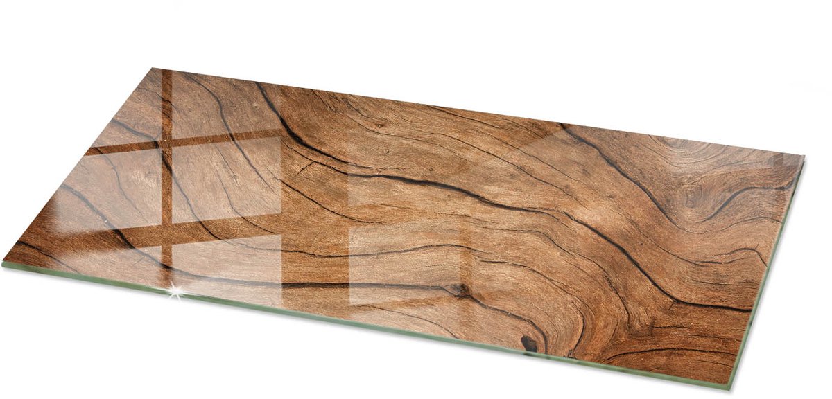 Tulup Tafelblad Glas - Natuurlijk Houtpatroon Veiligheidsglas - 125 cm x 50 cm - Bruin Gehard Glas - Rechthoekig Tafelblad Glas - Glazen Tafelblad voor de Woonkamer - Glazen Plaat