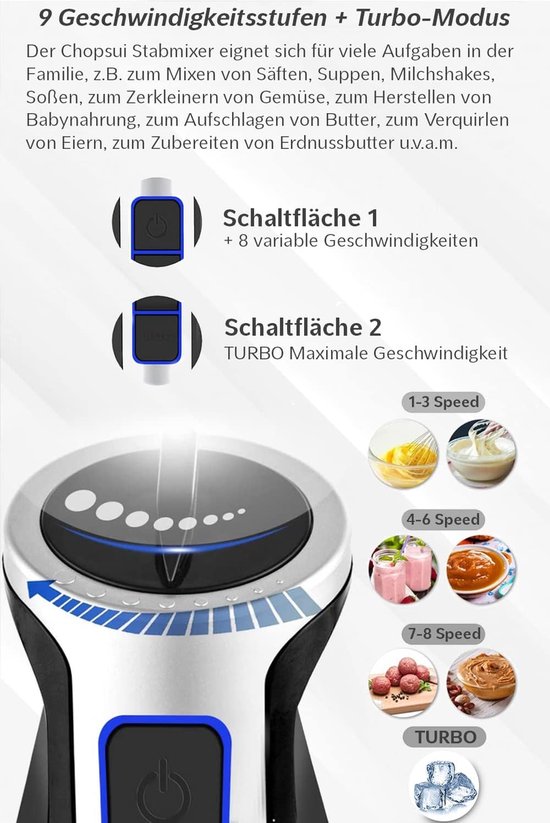 RFWR® Multifunctionele Staafmixer Set 1200 W - Turbo Functie en Snelheidsregeling - Elektrische Handblender met Accessoireset van RFWR — afbeelding 5