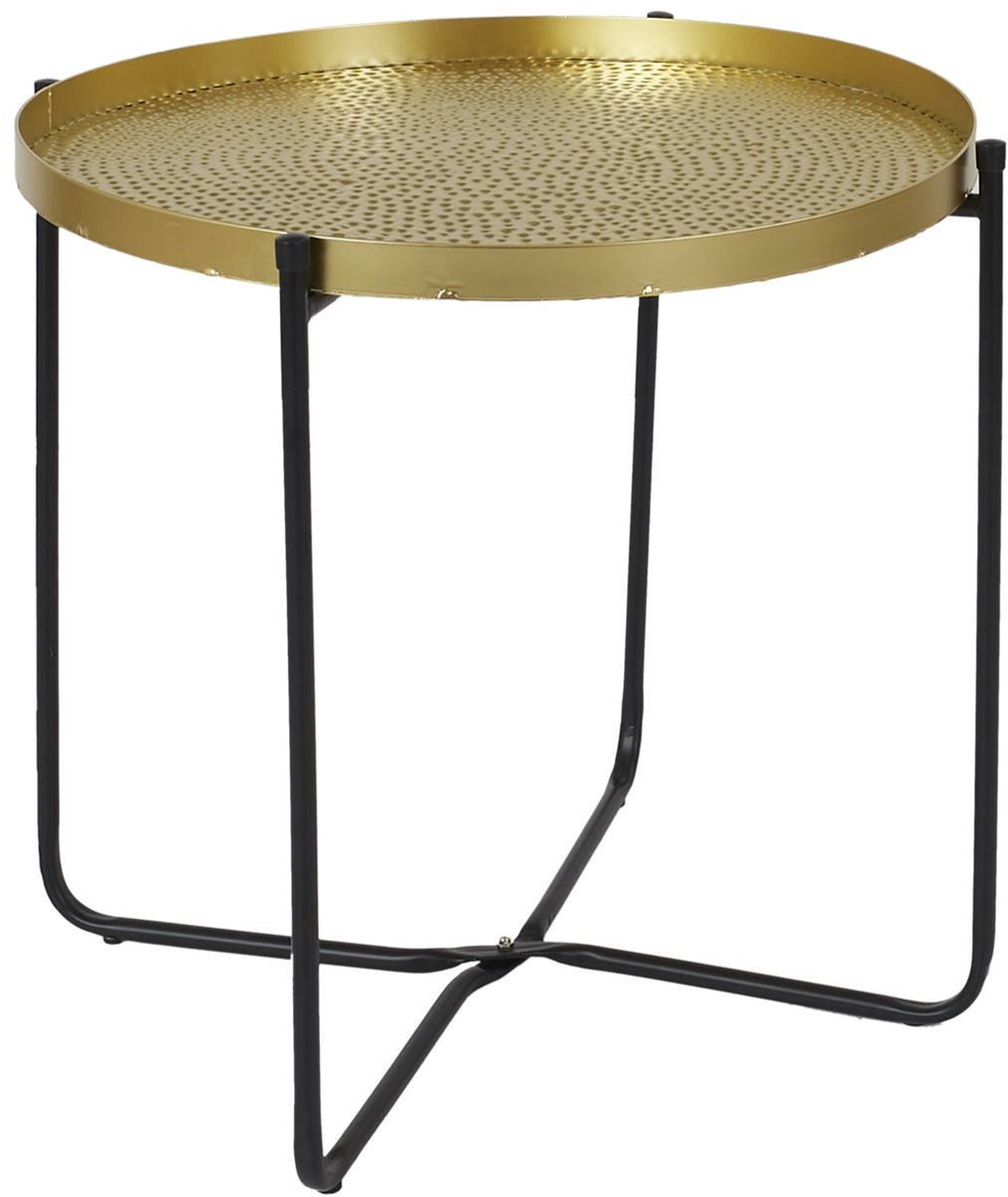HOME DECO FACTORY Bijzettafel - goudkleurig met zwart - metaal - D45 cm - plantverhoger - buiten en binnen