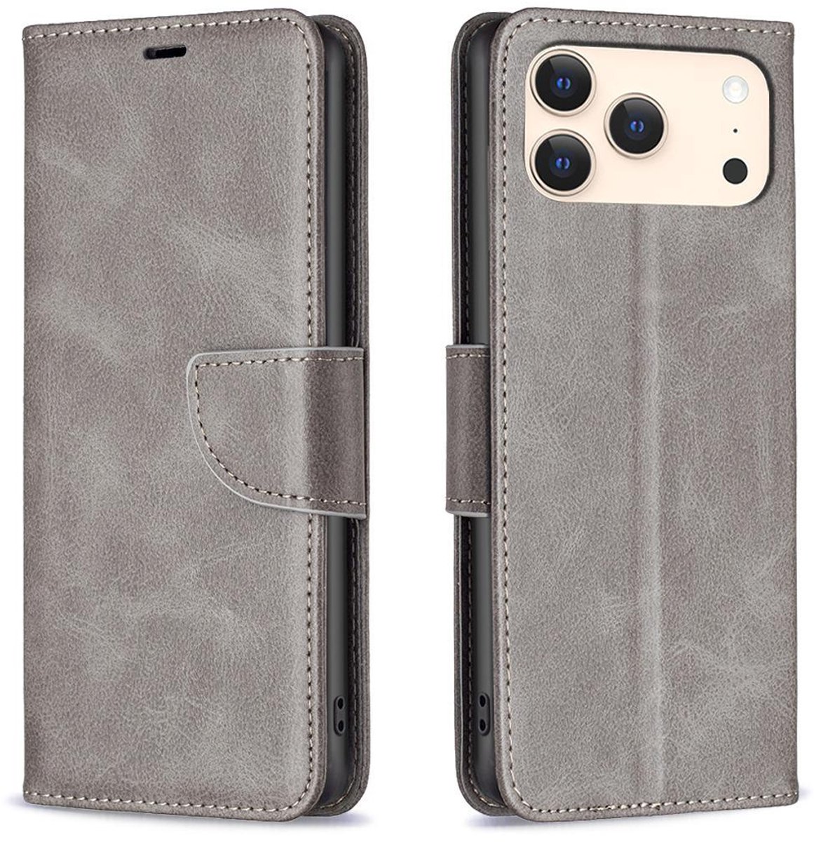 Mobigear Telefoonhoesje geschikt voor Apple iPhone 17 Pro Max Hoesje | Mobigear Excellent Bookcase Portemonnee | Pasjeshouder voor 3 Pasjes | Telefoonhoesje voor Pinpas / OV Kaart / Rijbewijs - Grijs