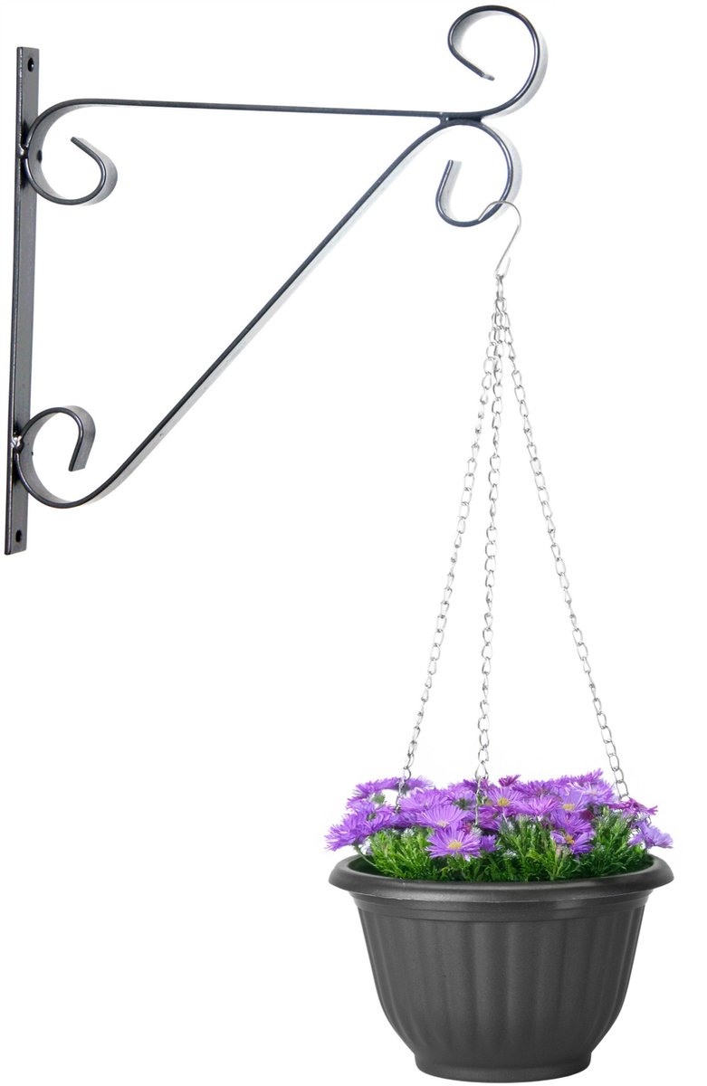 Hangpot + Muurhaak Parma - antraciet - D20 cm - kunststof - metaal - tuinaccessoires