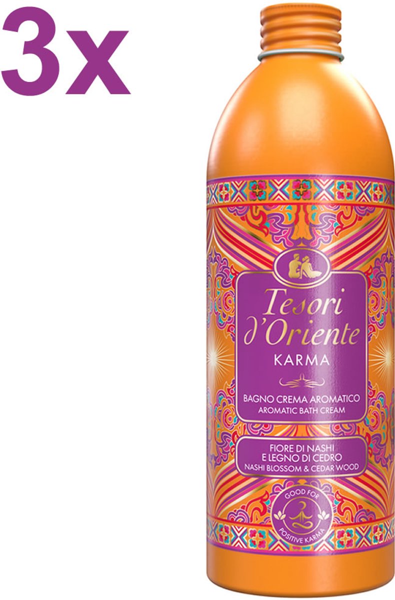 Tesori d’Oriente - Karma – Nashi Blossom & Cederhout – Badcrème - 3x 500 ml - Voordeelverpakking