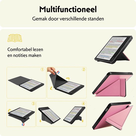 Hoesje Geschikt voor Kobo Libra Colour Hoes Bescherm Hoesje Case Sleep Cover - Hoes Geschikt voor Kobo Libra Colour Hoesje - Roze van Merkloos — afbeelding 3