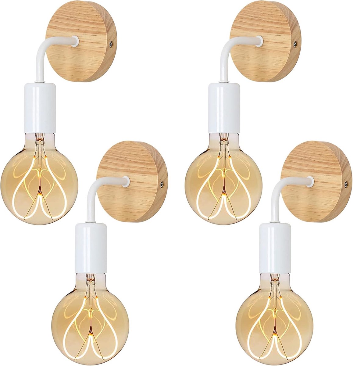 Vintage houten wandlamp - 4 stuks, E27 binnenverlichting voor slaapkamers, gangen, woonkamers, trappenhuizen, restaurants, cafés (Zonder lampen)