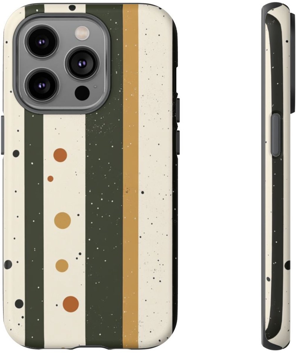 Retro Verticale Strepen en Stippenpatroon – Telefoonhoesje Geschikt voor iPhone 14 Pro