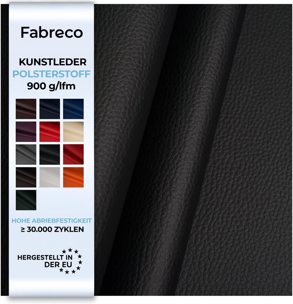 Fabreco - Imitatieleer Zwart per meter (3M x 140cm) - Imitatieleer met lederlook - Meubelstof per meter voor meubelstoffen - Stoffen voor stoelhoezen - Meubelstof, meubelbekleding en meubelstof (zwart)