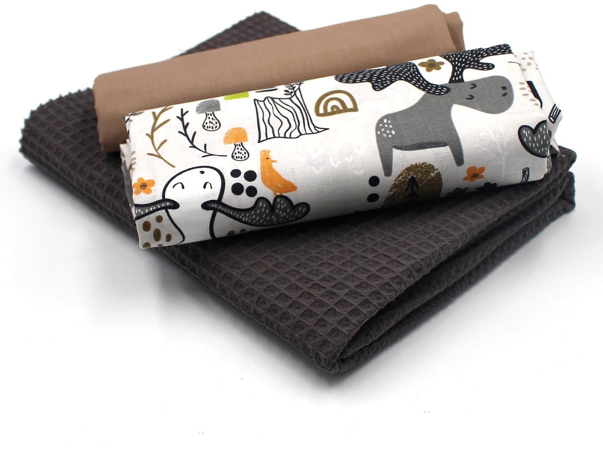 VmG-Store wafelpiqué + katoenen stoffenset kleurgecoördineerde wafelstof 100% katoenen stof Tex Standard 100 (Elk Forest Set15)