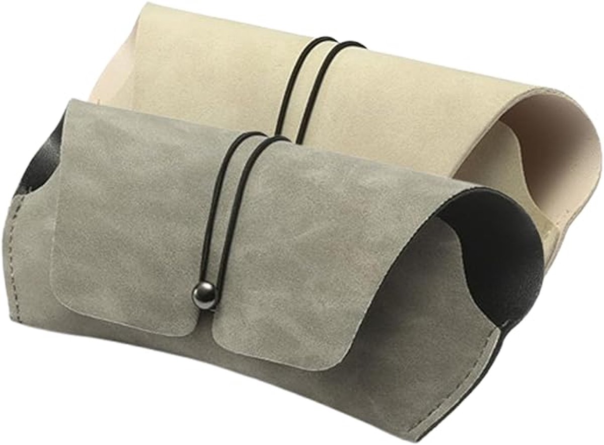 2-pack, klassieke zonnebrillenkoker, brillenkoker, leren zonnebrillenkoker, zacht, grijs + beige