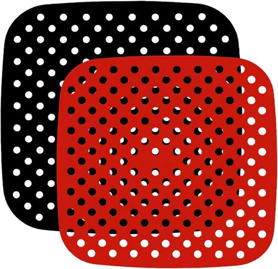 Foto: 2 pack airfryermat siliconen airfryer liners 7 5 inch herbruikbare siliconen matten van voedingskwaliteit antiaanbaklaag en hittebestendige accessoires voor airfryer zwart en rood