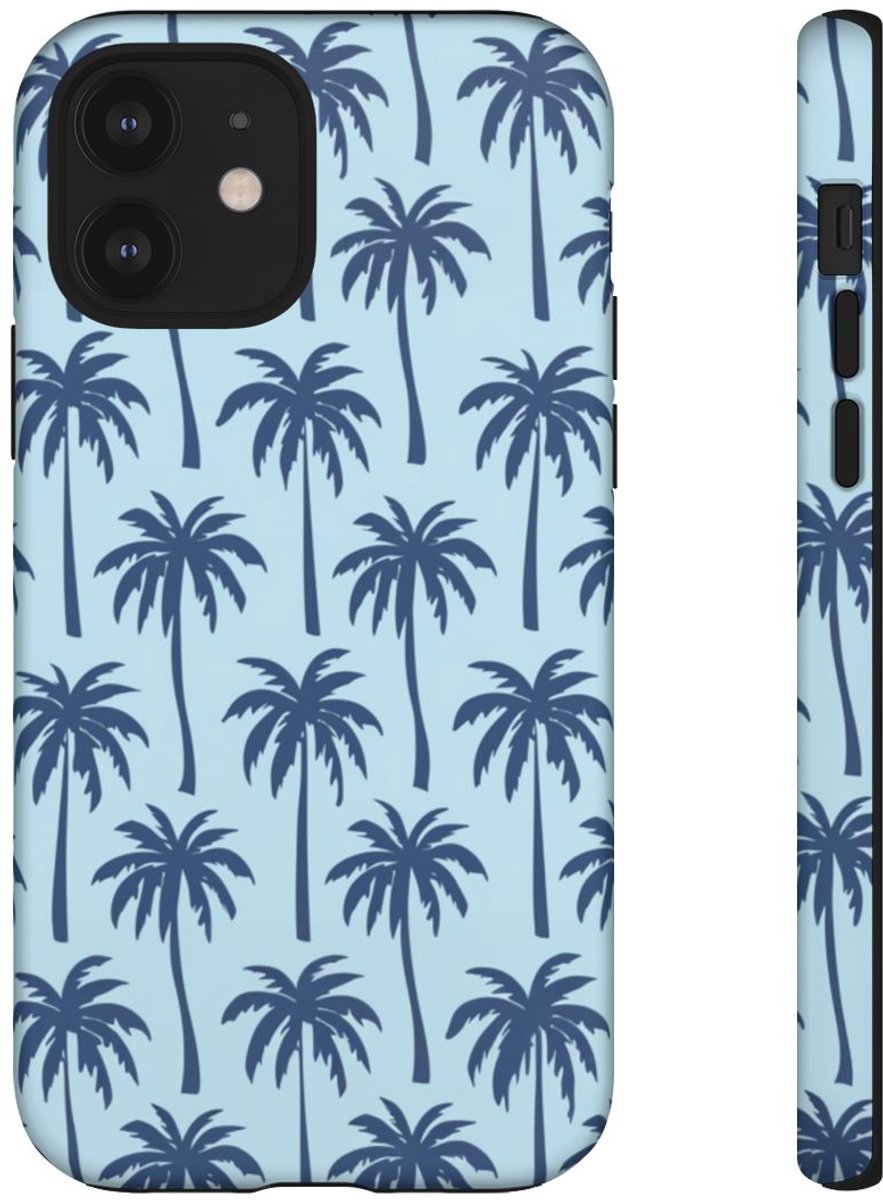 Blauw Palmbomenpatroon – Telefoonhoesje Geschikt voor iPhone 12
