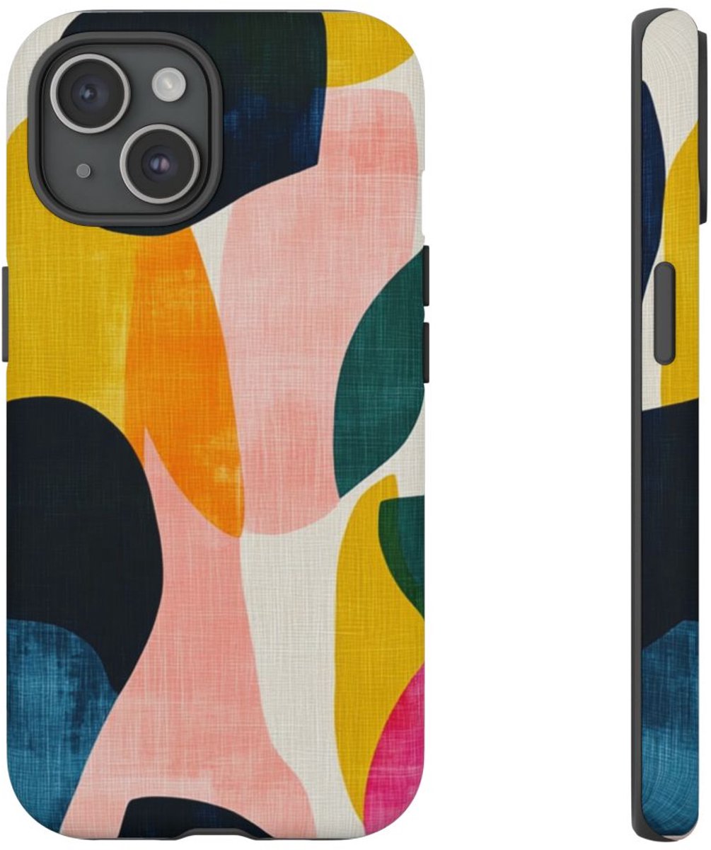Abstracte Kleurrijke Vormenpatroon – Telefoonhoesje Geschikt voor iPhone 15
