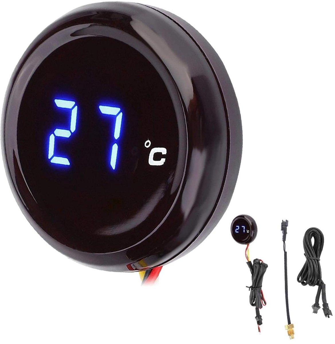 Motorwatertemperatuurmeter, universele ronde digitale motorfietsthermometer Ultradunne watertemperatuurmeter (blauw)