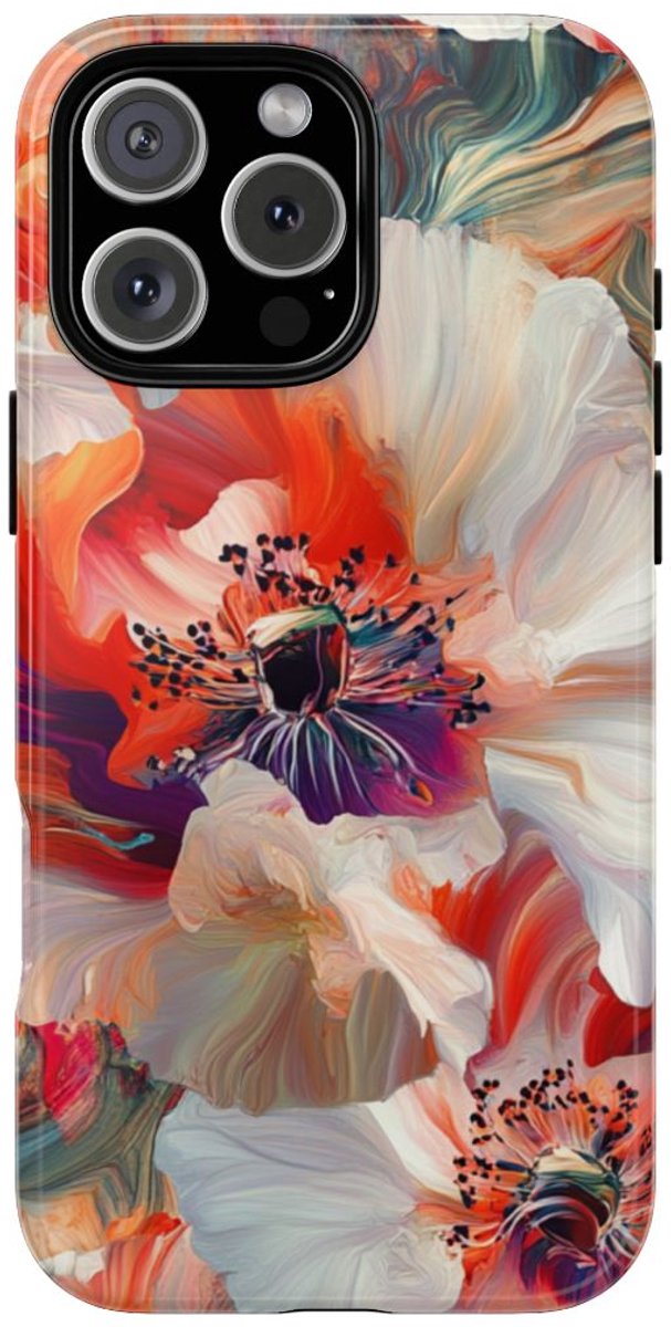 Abstracte Bloemmotieven in Rood en Wit – Telefoonhoesje Geschikt voor iPhone 16 Pro Max