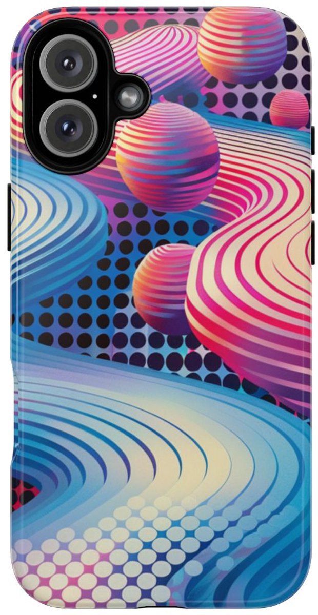 Kleurrijke Abstracte 3D-Golven en Bollen – Telefoonhoesje Geschikt voor iPhone 16 Plus