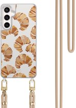 Étui avec cordon pour Samsung Galaxy S24 FE - Croissant - Cordon beige inclus - Housse de protection bandoulière - Transparent, Marron - Belles Housses de téléphone