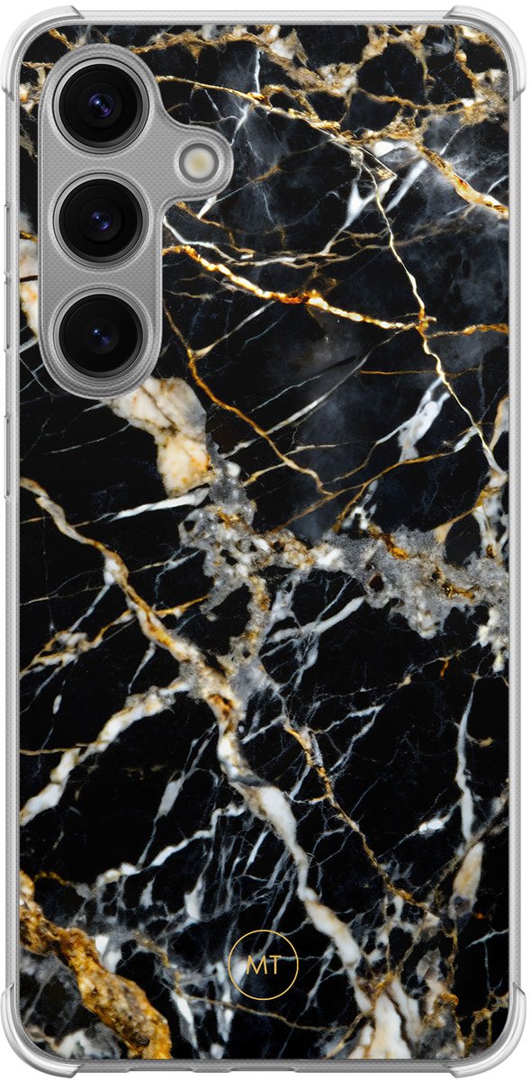 Hoesje (shockproof) geschikt voor Samsung Galaxy S24 - Black marble elegance - Extra sterke case - TPU/polycarbonaat - Marmer - Zwart, Transparant