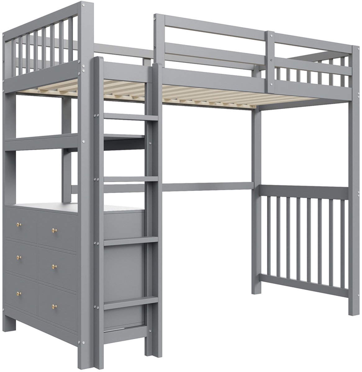 PUGSDRLY Lit Mezzanine 1 Place,Lit Enfant,Lit Mezzanine Enfant 90x200cm,avec Armoire De Rangement Et Bureau,Design De Clôture Haute,Cadre De Lit En Bois Massif,Lit Adolescent (Naturel