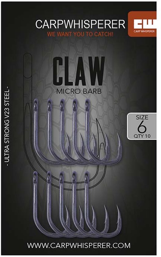 Carp Whisperer - Claw Haak - 10 stuks - Haak Maat: 4 - Barbless van Carp Whisperer — afbeelding 2