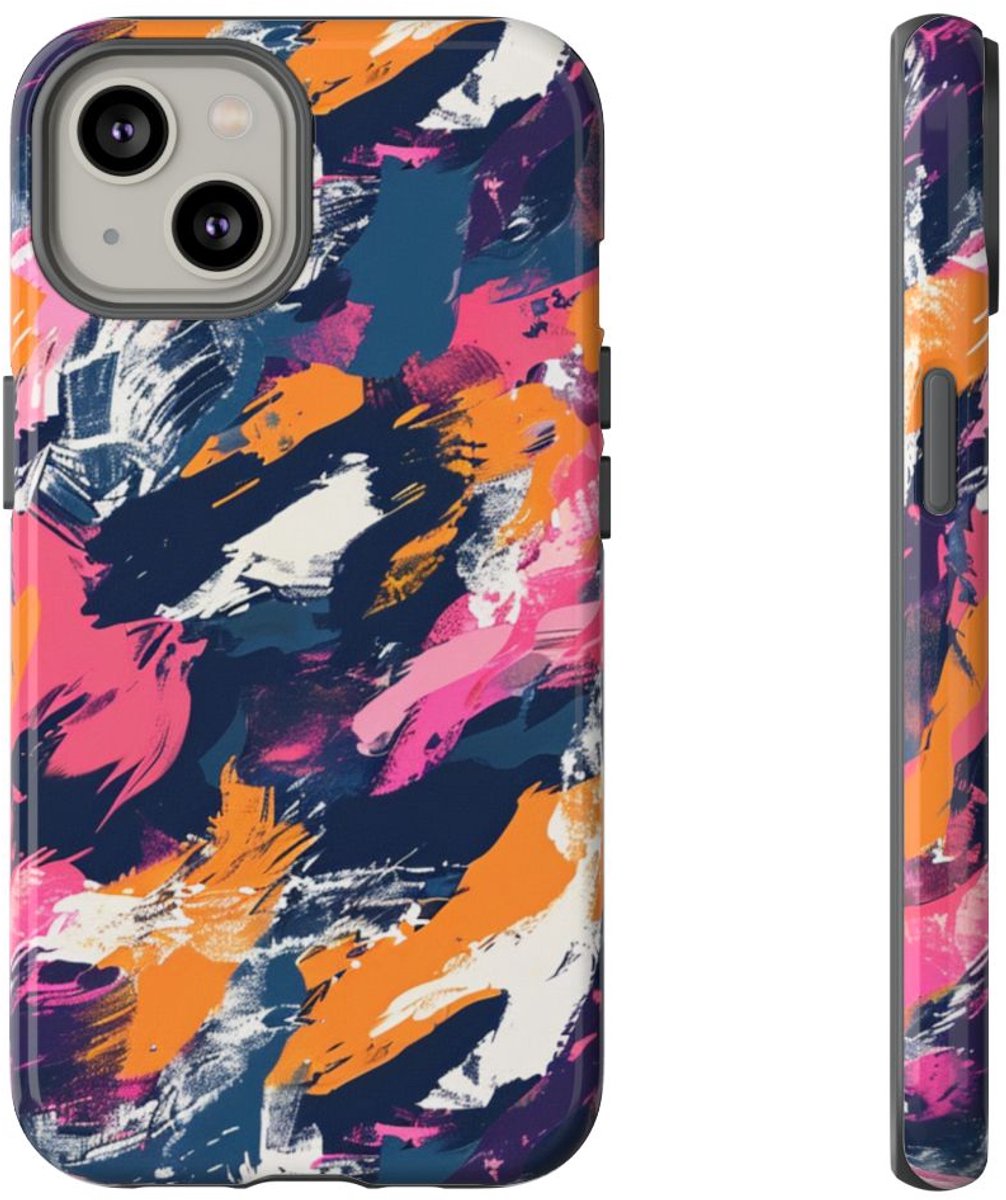 Kleurrijk Abstract Penseelstrepenpatroon – Telefoonhoesje Geschikt voor iPhone 14