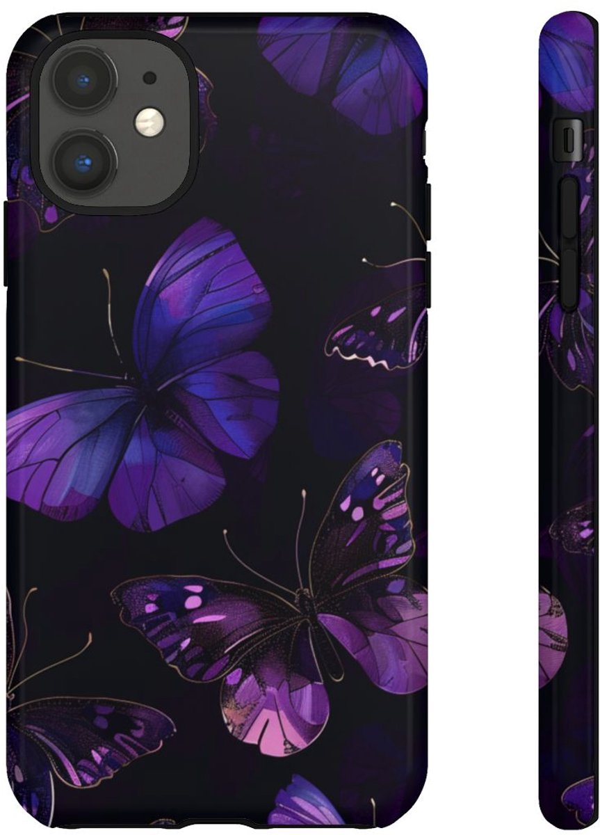 Paars Vlinderpatroon – Telefoonhoesje Geschikt voor iPhone 11